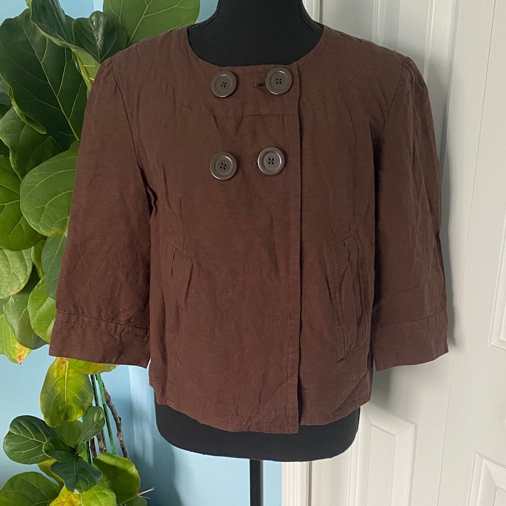 Rare Y2K Larry Levine Medium Chocolate Brown Linen Jacket With Big Buttons